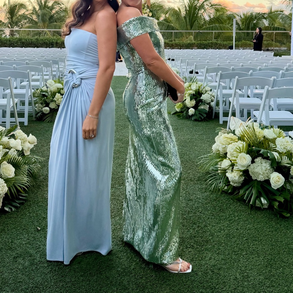 Galvan London 'Glencoe' Sequined Off-The-Shoulder Gown in Seaglass - Picture 6 of 6